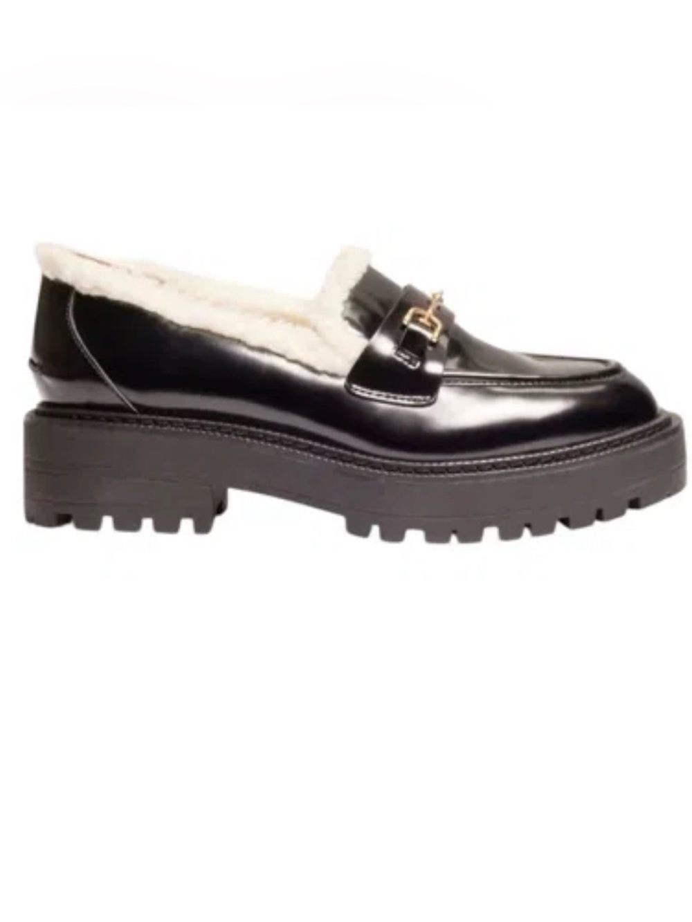 Sam Edelman Laurs cozy faux shearling lined lug sole black loafers size 8